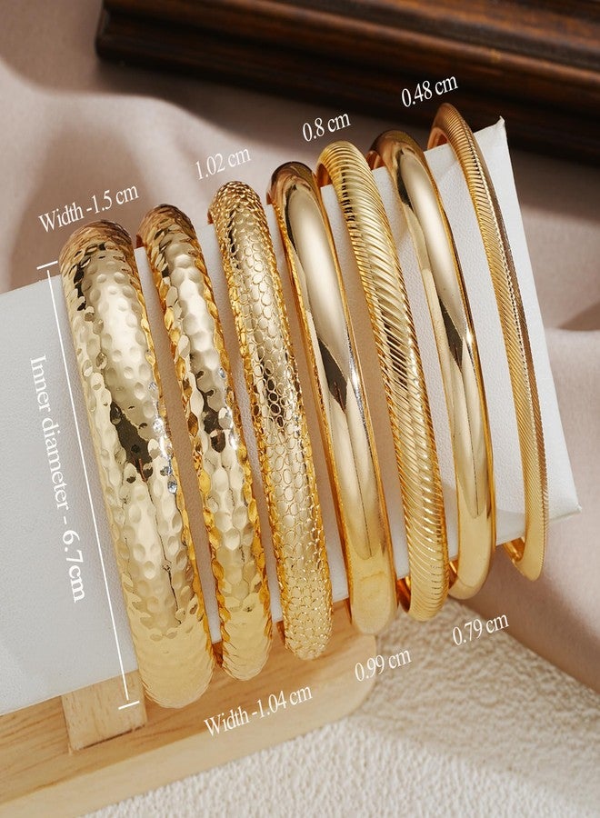 YEEZII Gold Bangle Bracelets for Women, 7Pcs 14K Gold Plated Boho Indian Multi Stackable Textured Bracelets, Chunky Bangle Set for Women Jewelry Gifts - Image 5